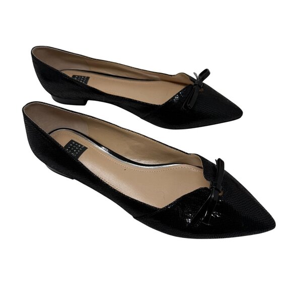 White House Black Market Flats Womens Size 8 Black Pointed Toe Jenn Faux Leather - Picture 1 of 7